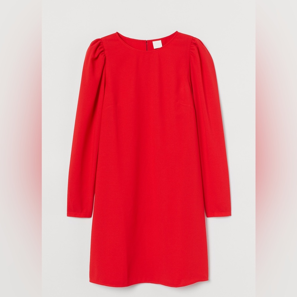 H&M Vibrant Red Long Sleeve Shift Dress